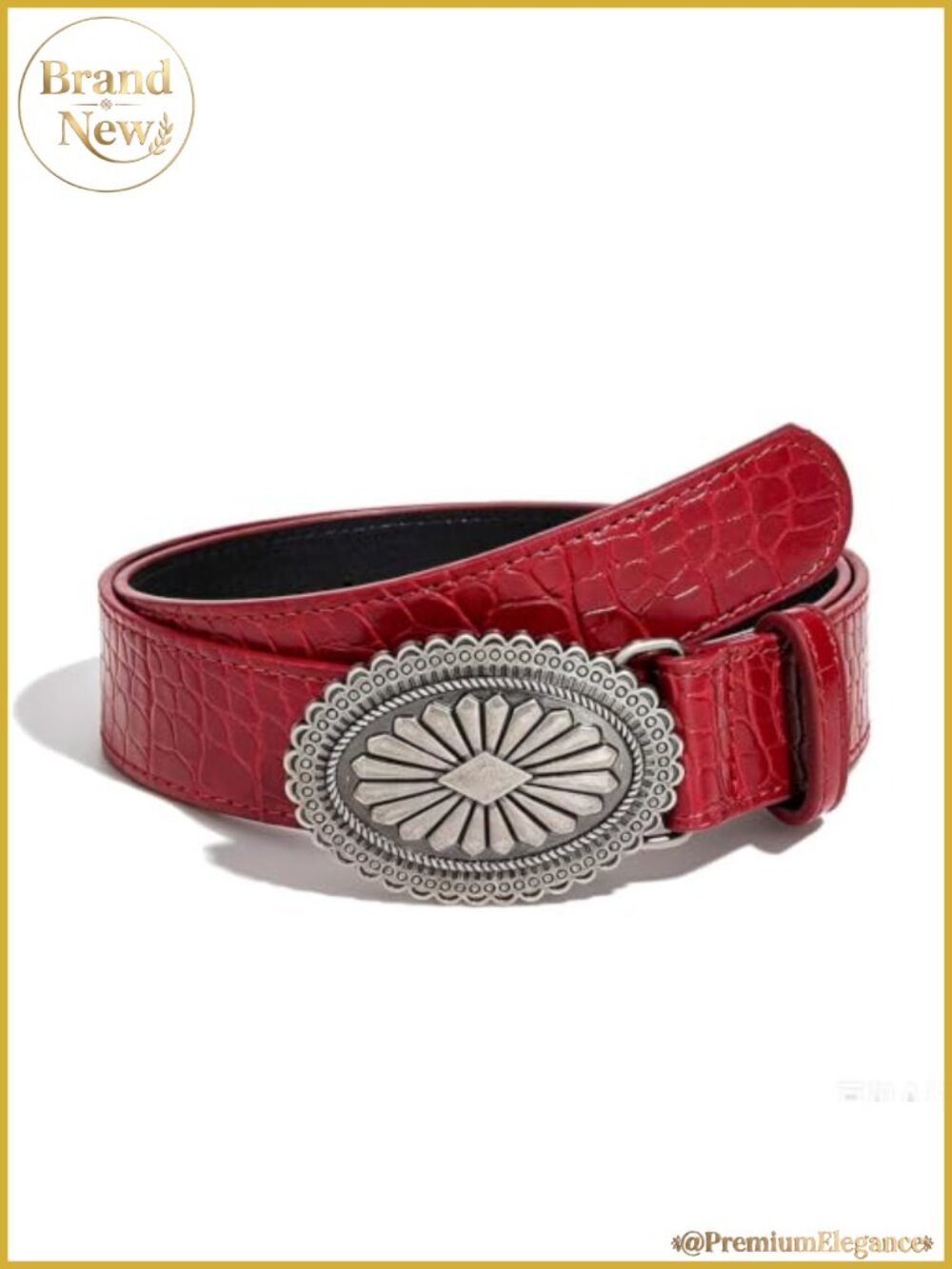 Yalice Vintage Faux Leather Belt for Women Silver Buckle Cowgirl Y2K Country